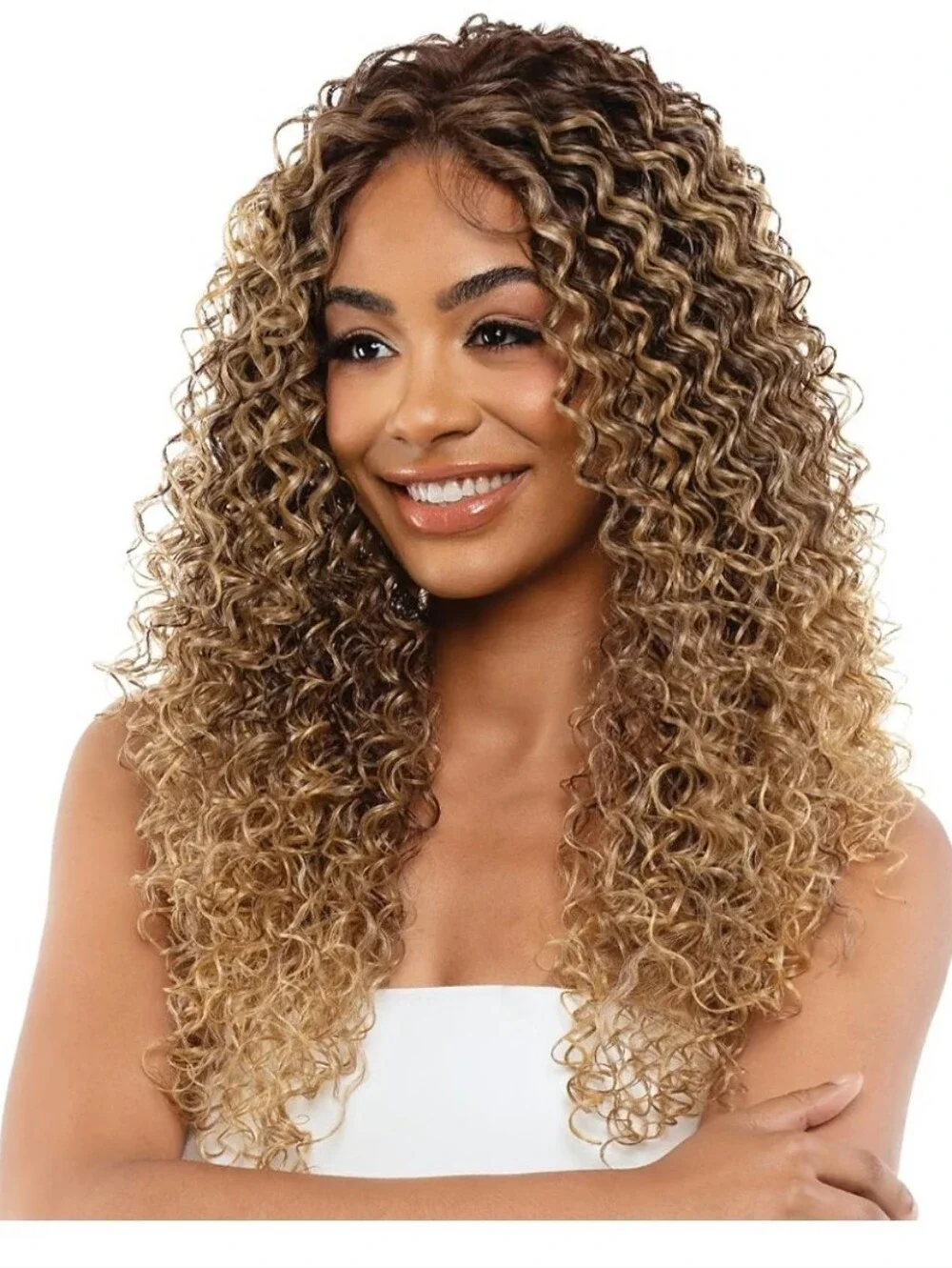 Long Curly Lace Front Wig in Honey Blonde (TT4/27)